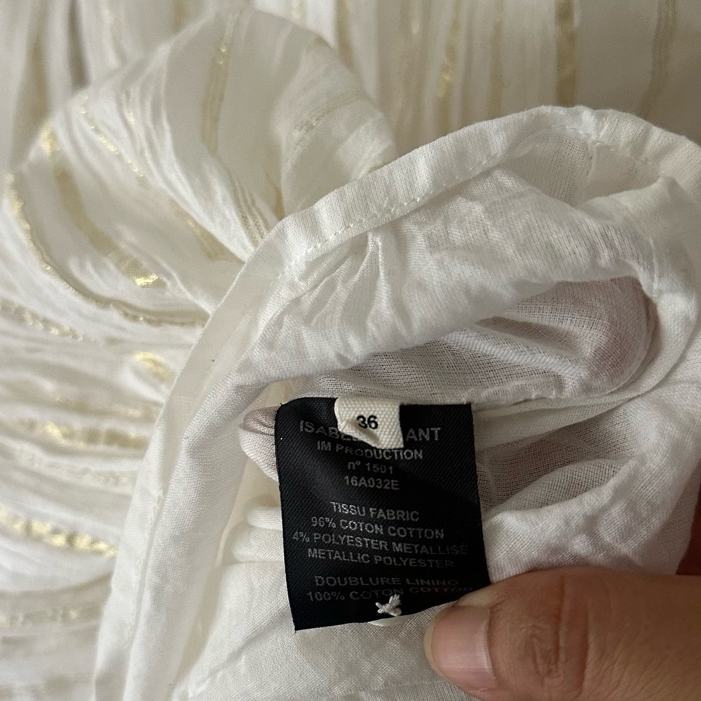 ISABEL MARANT ÉTOILE Peasant Style Dress White with Gold Stripes Size 36 - Picture 12 of 12